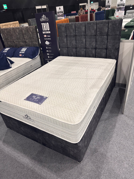 Double Trio Soft Divan Set complete with Floorstanding headboard