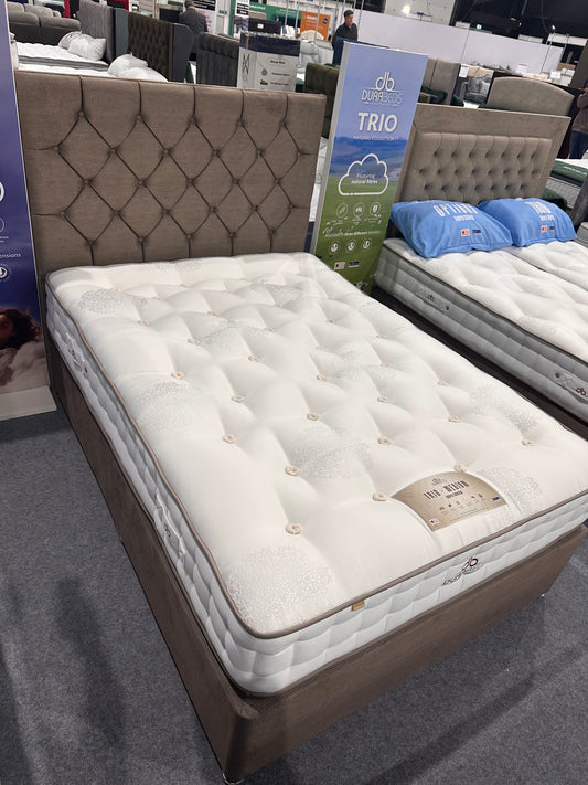Double Trio Natural Medium Divan Set Complete with Floorstanding Headboard